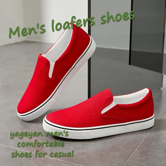 〽️Closed Toe Loafers Sneakers Men\'s Red Canvas Slip On Casual Lightweight main image 6